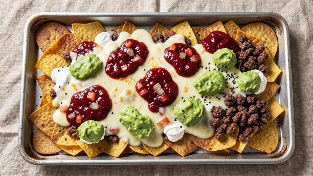 Cookie Sheet Nachos Recipe: Crispy Tortilla Layers Loaded With Cheese and Toppings